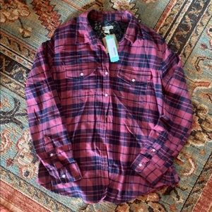 Burgundy & navy plaid button up